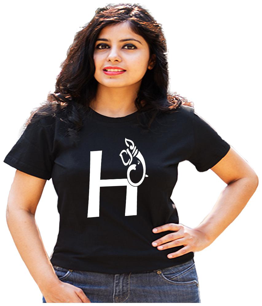 

HEYUZE Women Black Regular fit Round neck Cotton T shirt