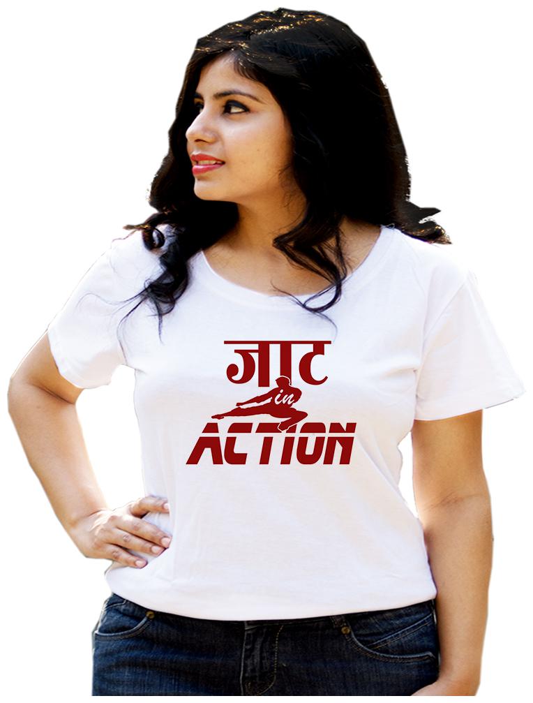 

HEYUZE Women White Regular fit Round neck Cotton T shirt