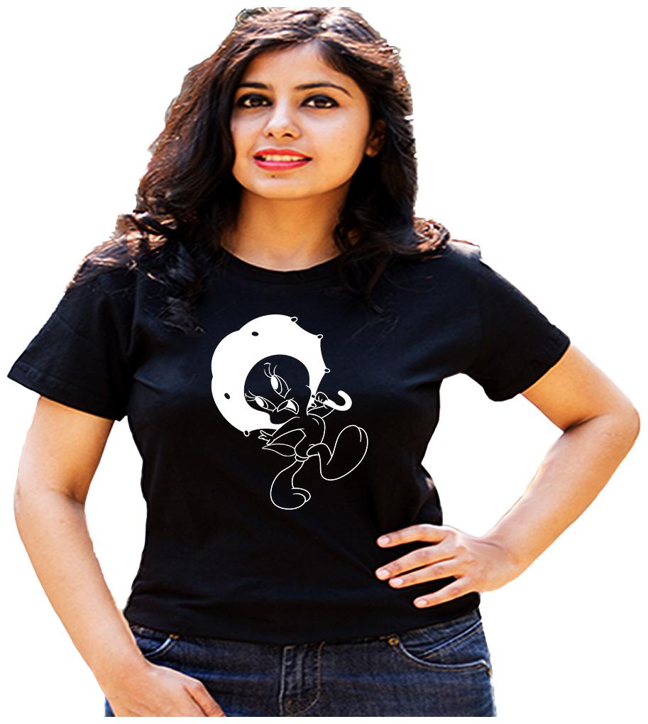 

HEYUZE Women Black Regular fit Round neck Cotton T shirt