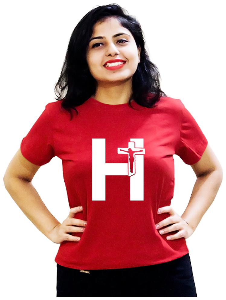 

HEYUZE Women Red Regular fit Round neck Cotton T shirt