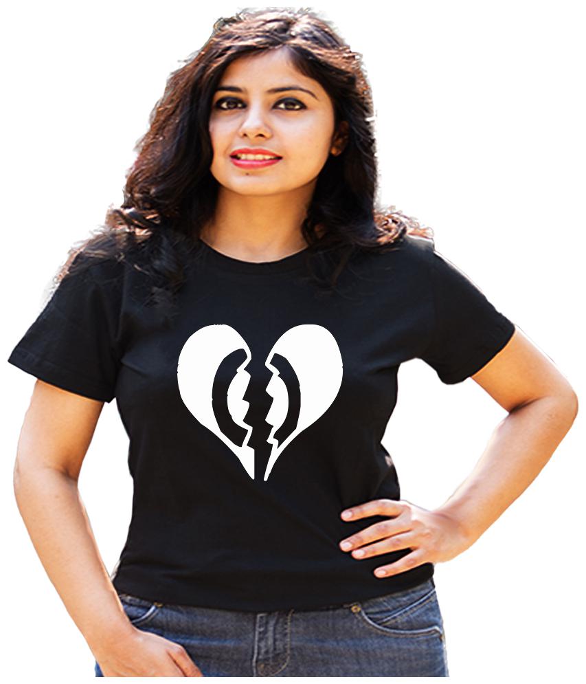 

HEYUZE Women Black Regular fit Round neck Cotton T shirt