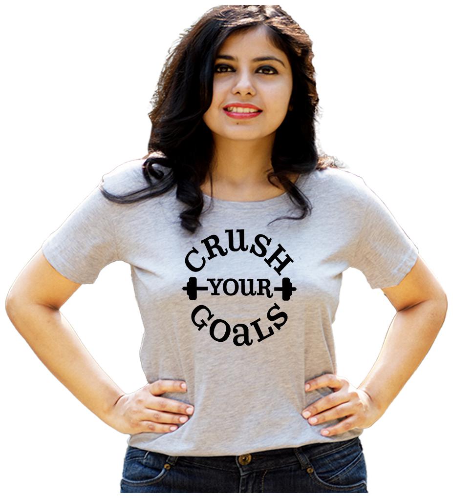 

HEYUZE Women Grey Regular fit Round neck Cotton T shirt