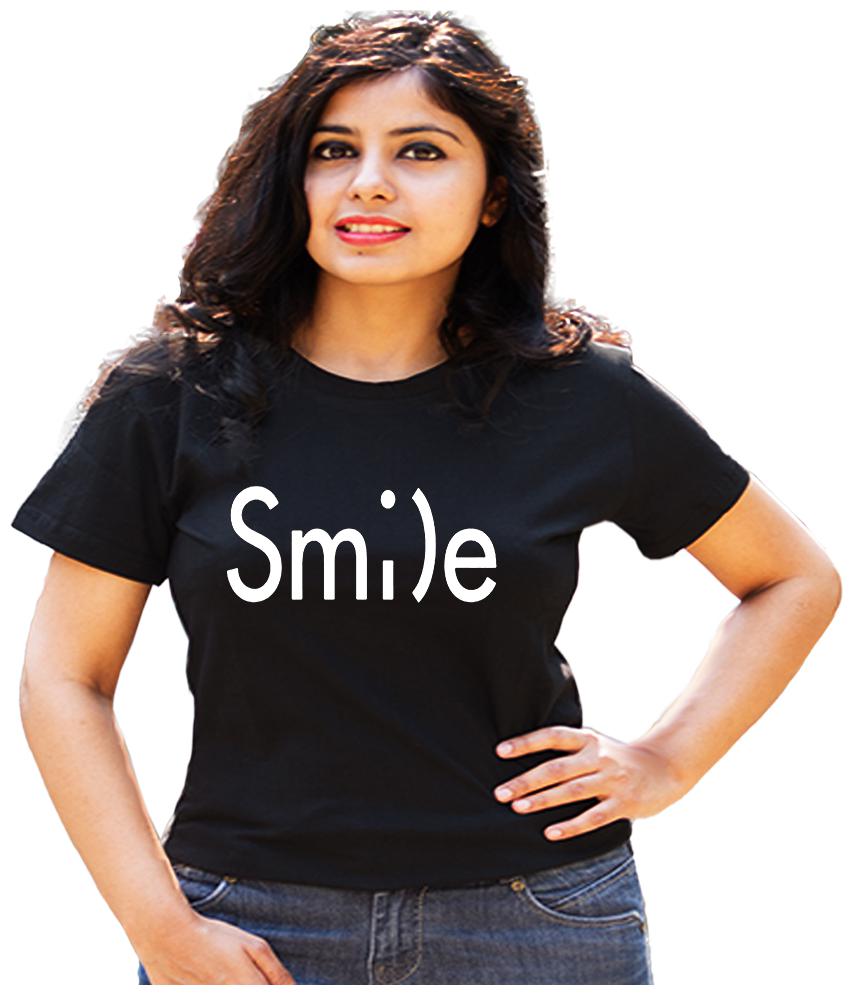

HEYUZE Women Black Regular fit Round neck Cotton T shirt
