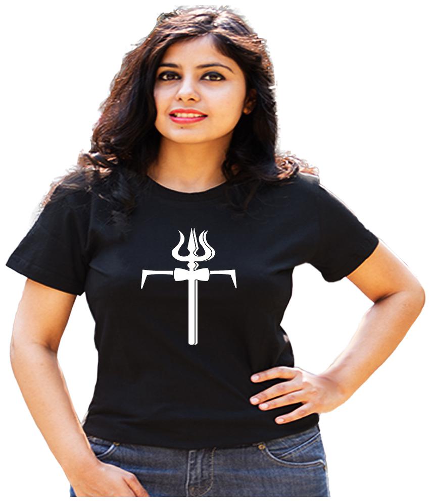 

HEYUZE Women Black Regular fit Round neck Cotton T shirt