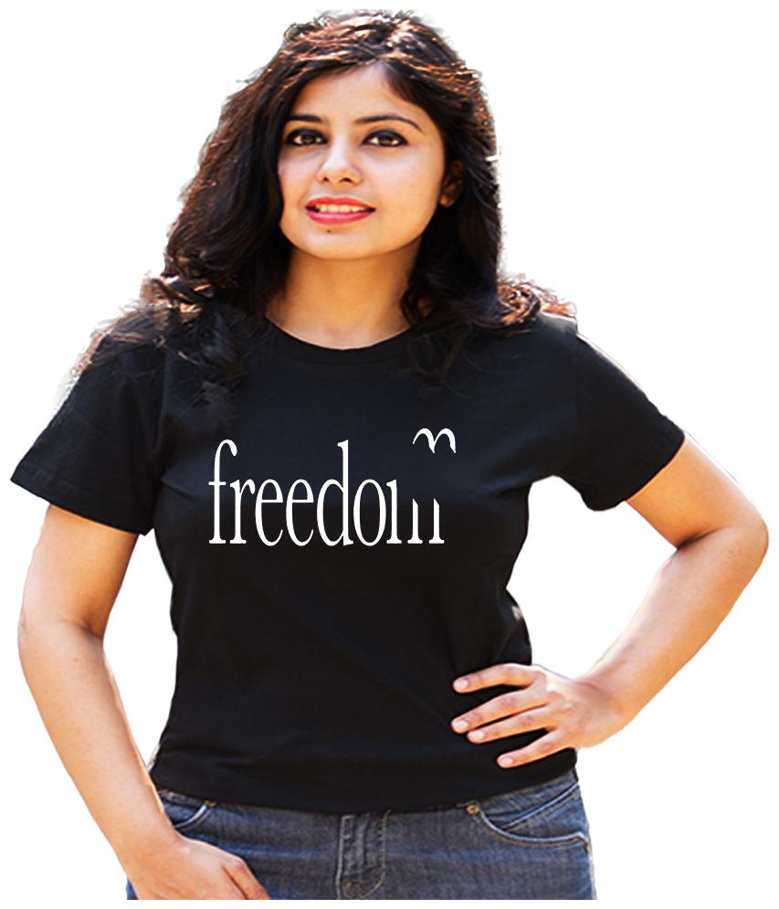 

HEYUZE Women Black Regular fit Round neck Cotton T shirt