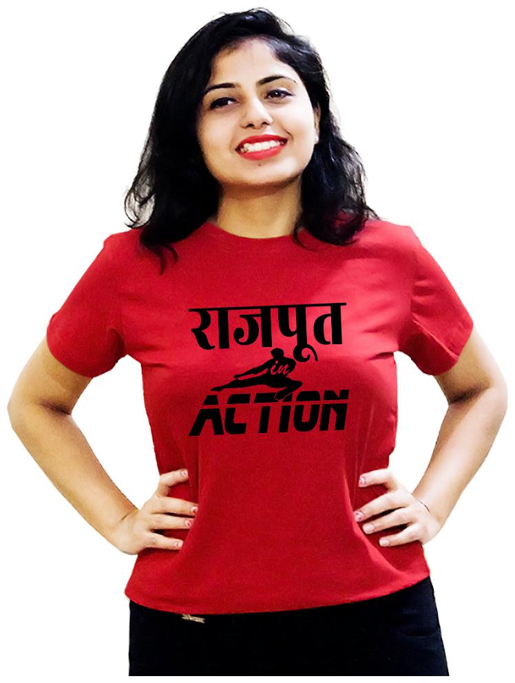 

HEYUZE Women Red Regular fit Round neck Cotton T shirt