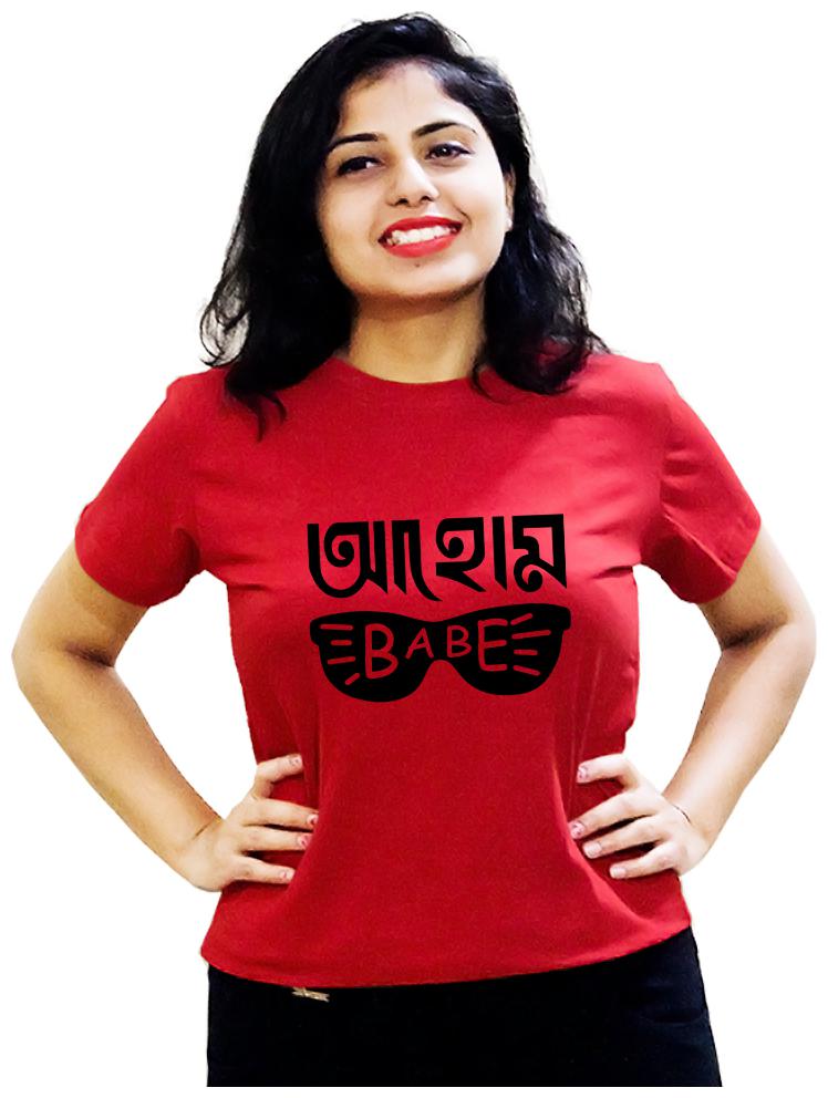 

HEYUZE Women Red Regular fit Round neck Cotton T shirt