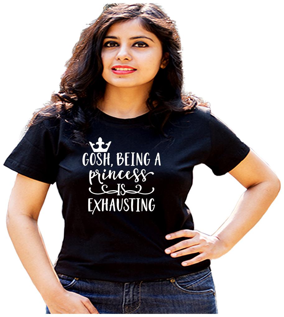 

HEYUZE Women Black Regular fit Round neck Cotton T shirt