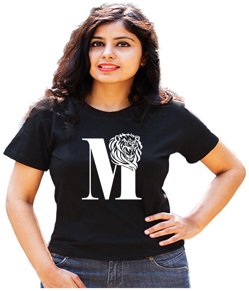 

HEYUZE Women Black Regular fit Round neck Cotton T shirt