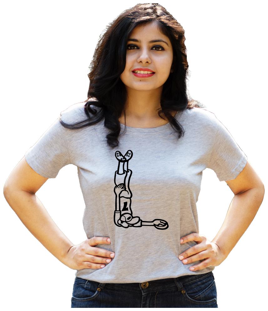 

HEYUZE Women Grey Regular fit Round neck Cotton T shirt