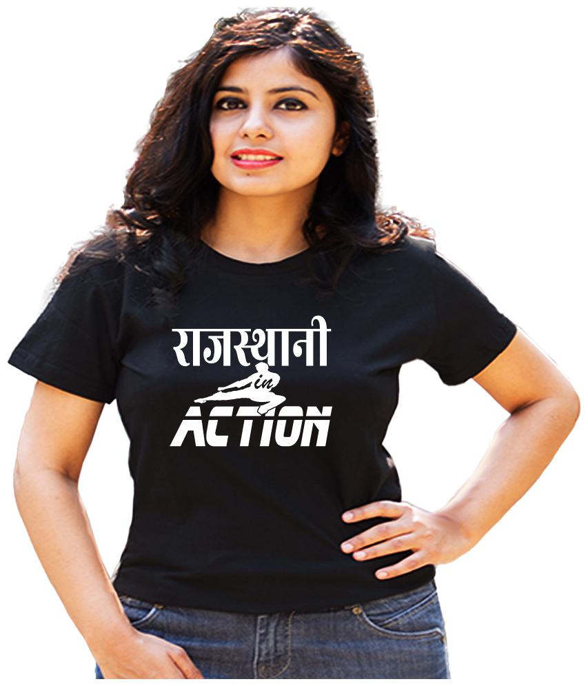 

HEYUZE Women Black Regular fit Round neck Cotton T shirt