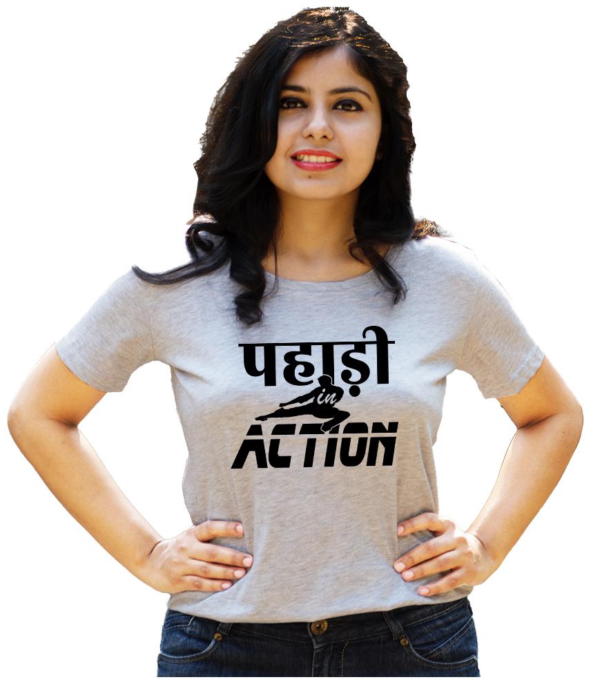 

HEYUZE Women Grey Regular fit Round neck Cotton T shirt