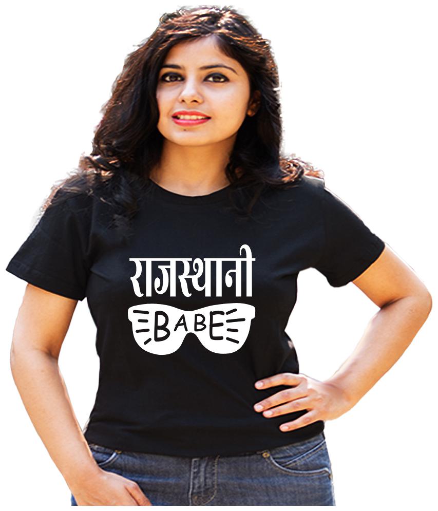 

HEYUZE Women Black Regular fit Round neck Cotton T shirt