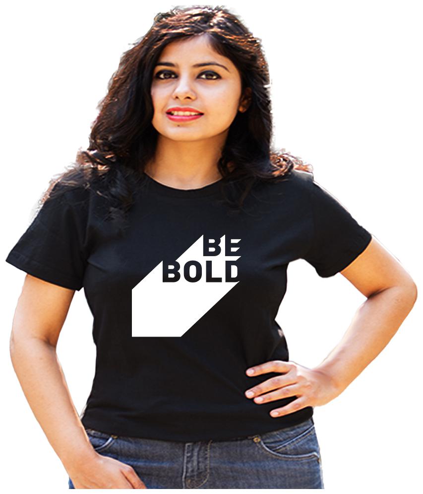 

HEYUZE Women Black Regular fit Round neck Cotton T shirt