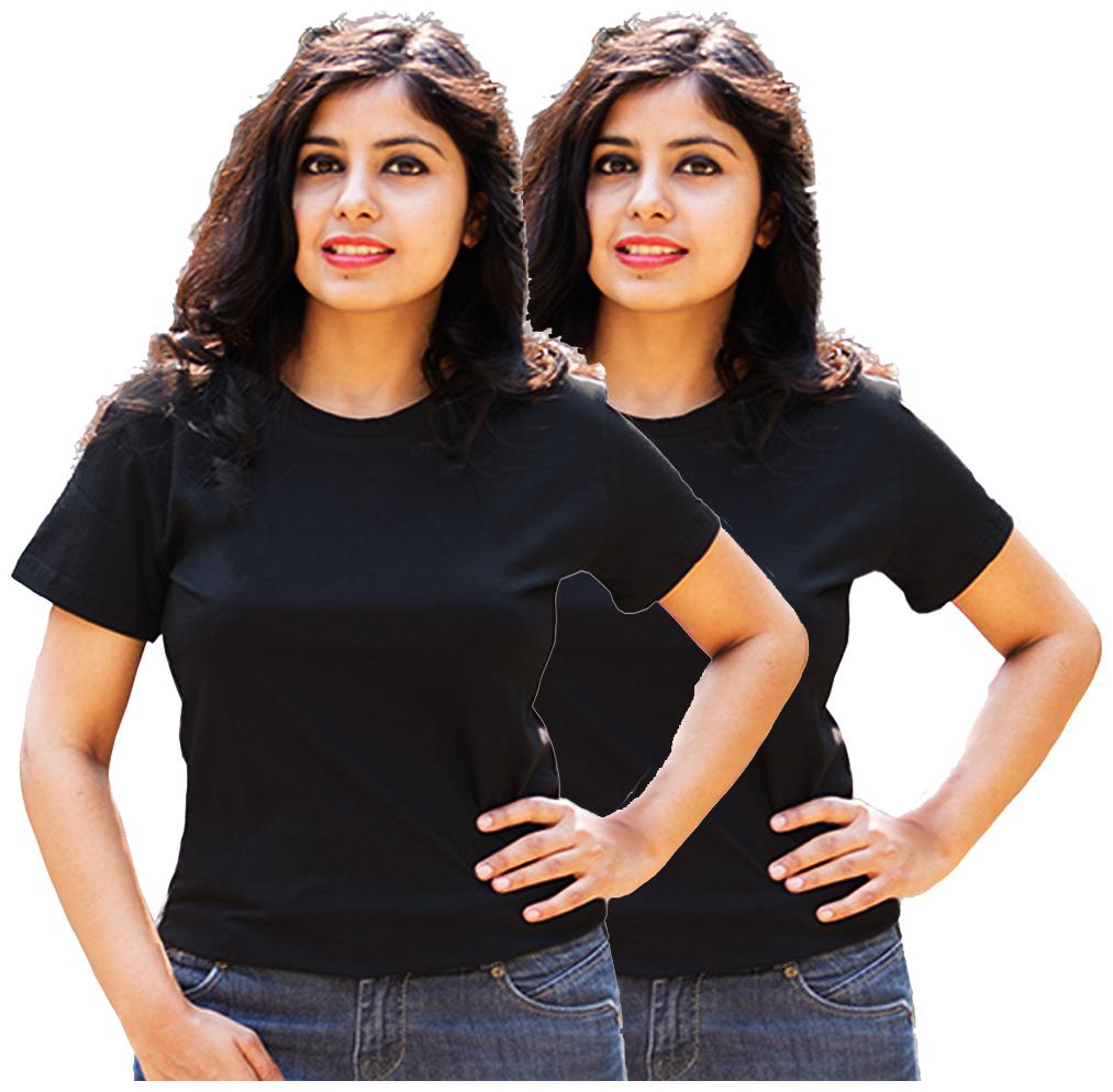 

HEYUZE Women Black Regular fit Round neck Cotton T shirt