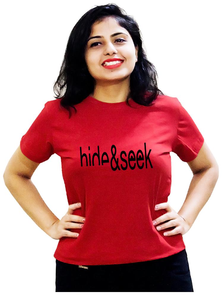 

HEYUZE Women Red Regular fit Round neck Cotton T shirt