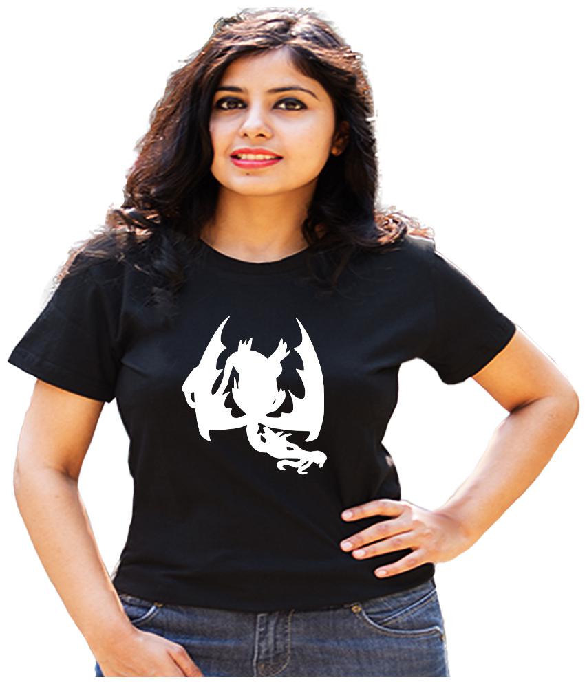 

HEYUZE Women Black Regular fit Round neck Cotton T shirt