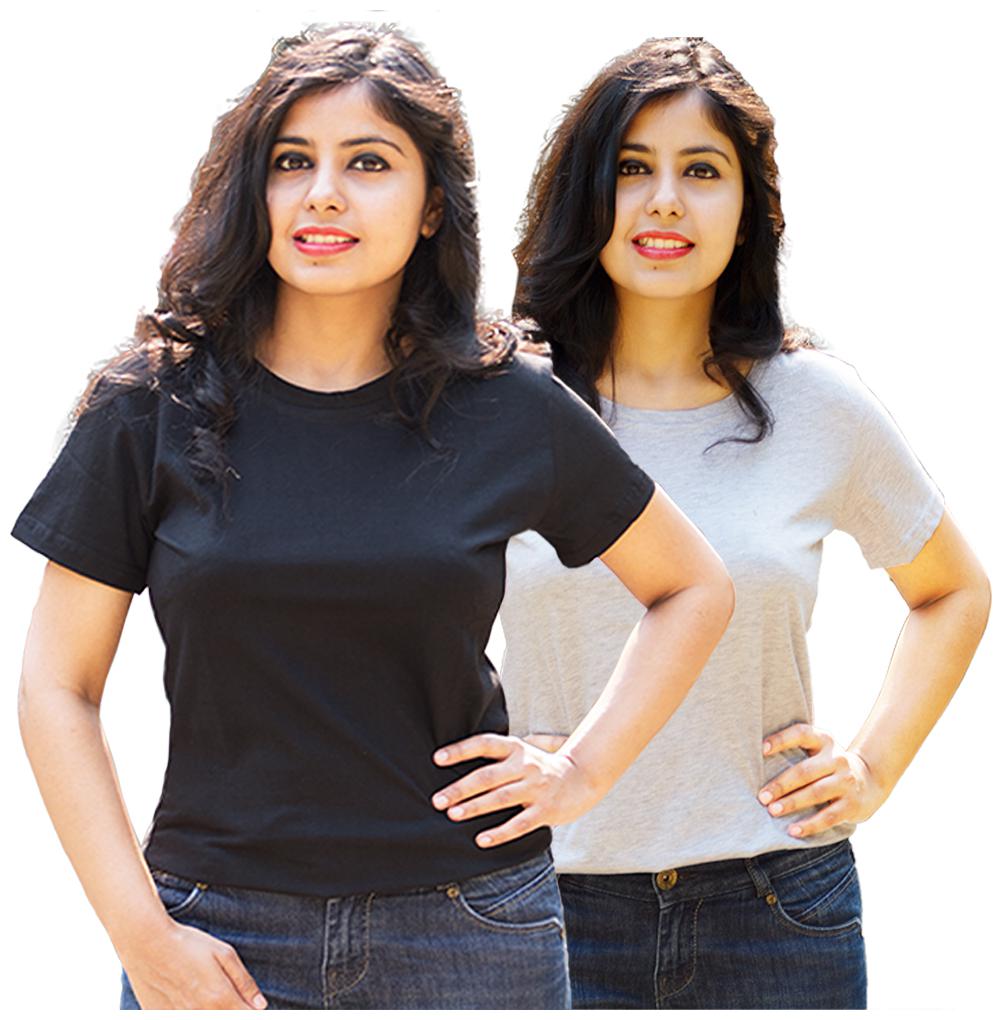 

HEYUZE Women Black Regular fit Round neck Cotton T shirt