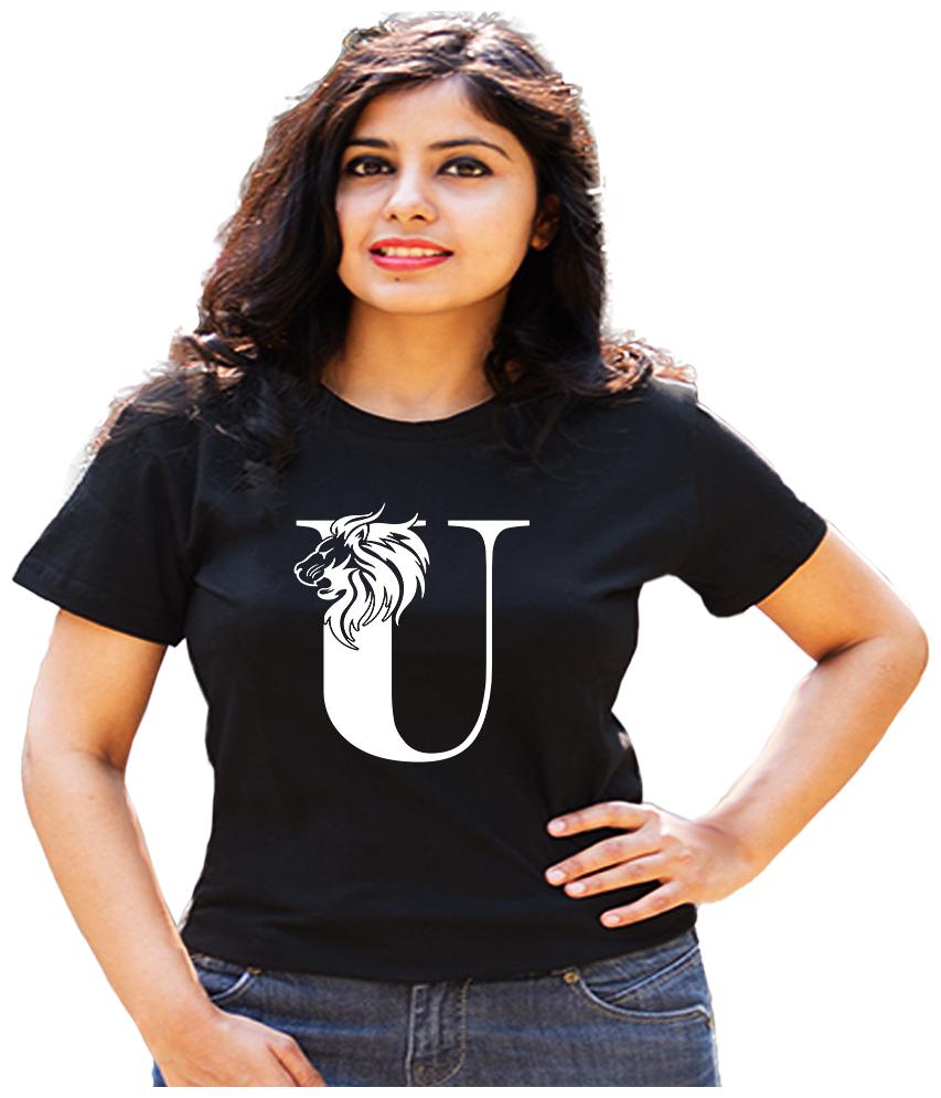 

HEYUZE Women Black Regular fit Round neck Cotton T shirt