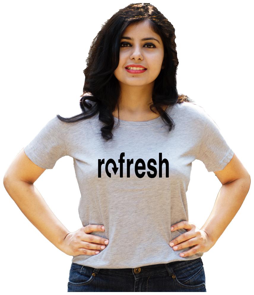 

HEYUZE Women Grey Regular fit Round neck Cotton T shirt