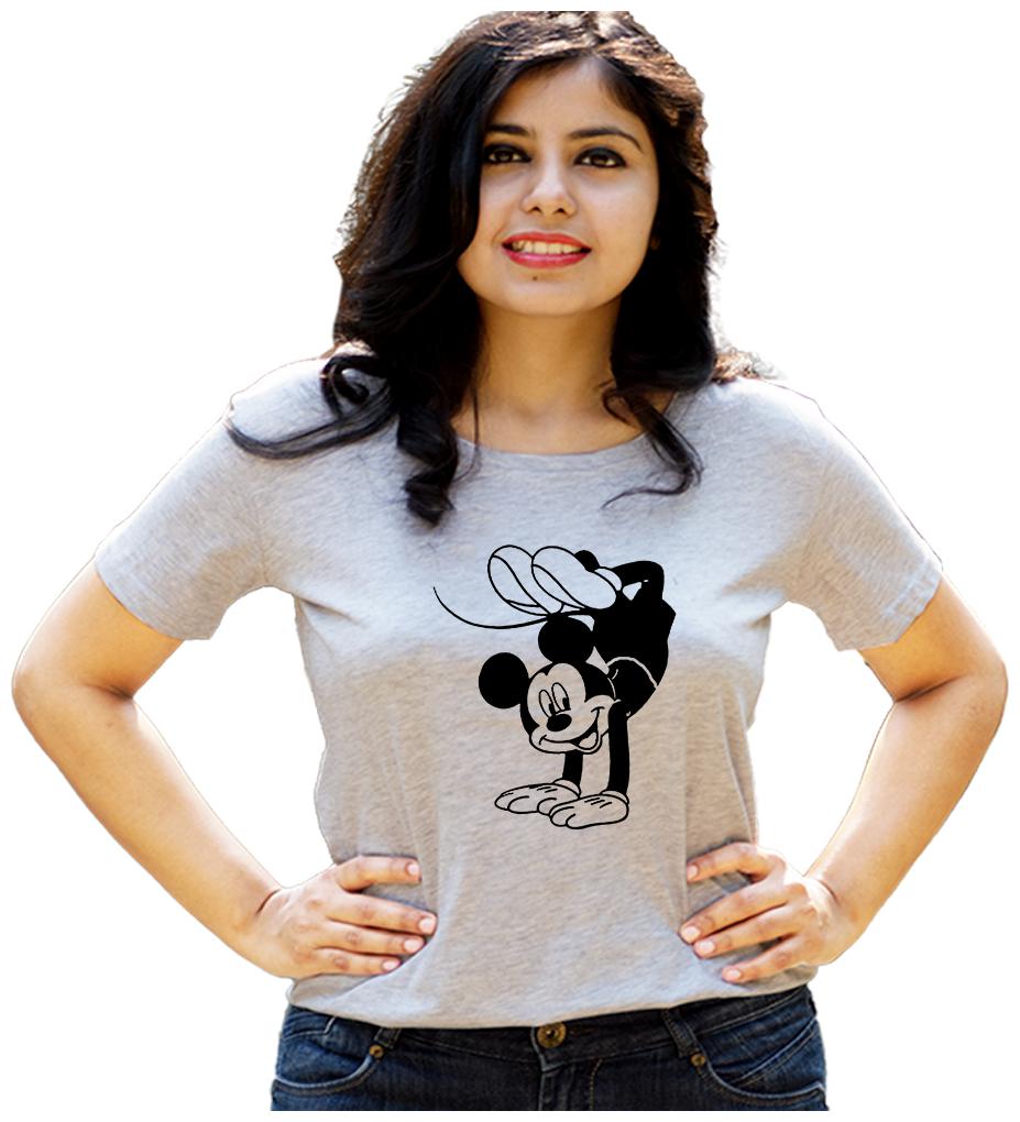 

HEYUZE Women Grey Regular fit Round neck Cotton T shirt