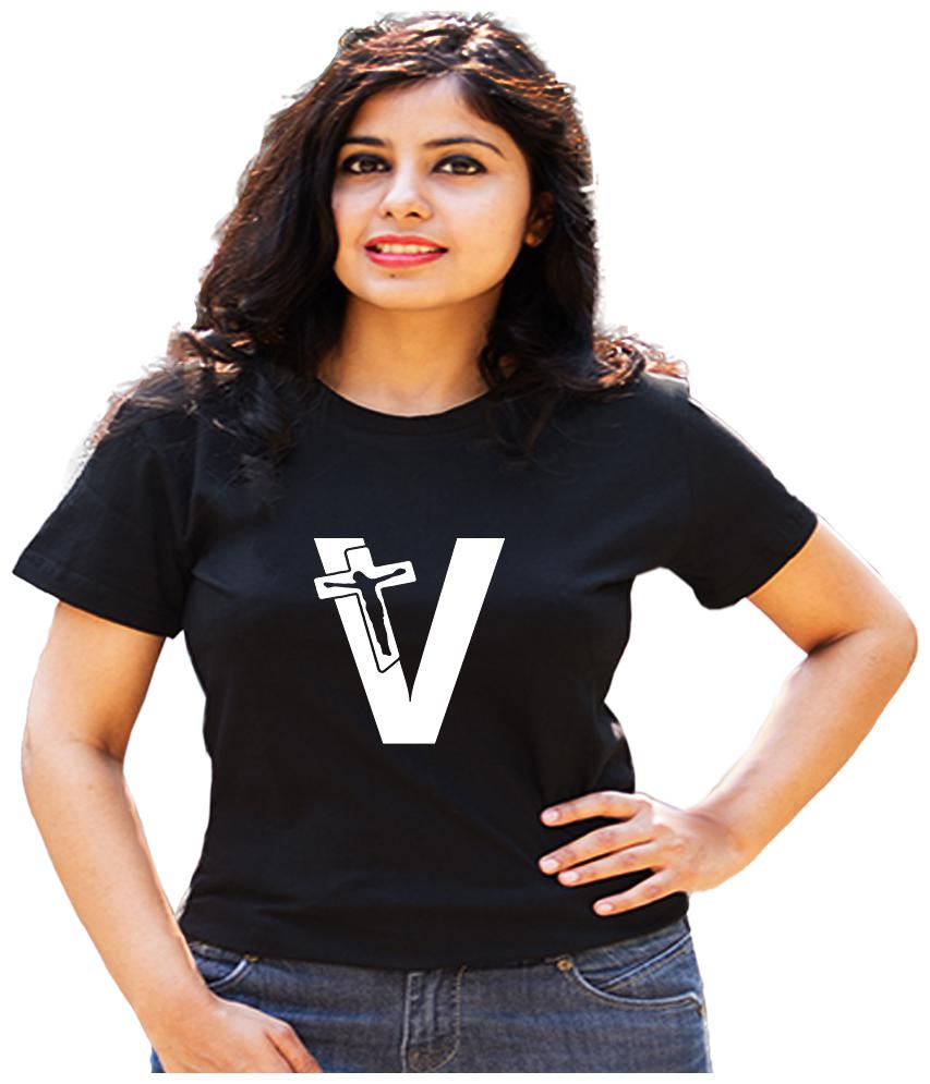 

HEYUZE Women Black Regular fit Round neck Cotton T shirt