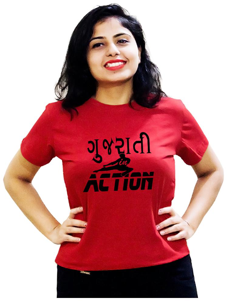 

HEYUZE Women Red Regular fit Round neck Cotton T shirt