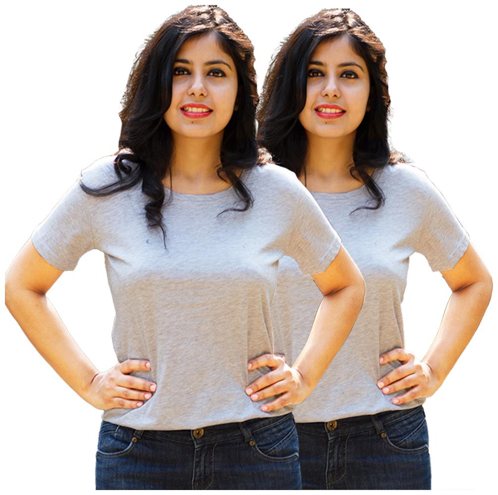 

HEYUZE Women Grey Regular fit Round neck Cotton T shirt