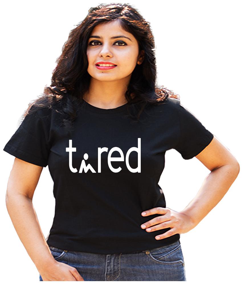 

HEYUZE Women Black Regular fit Round neck Cotton T shirt