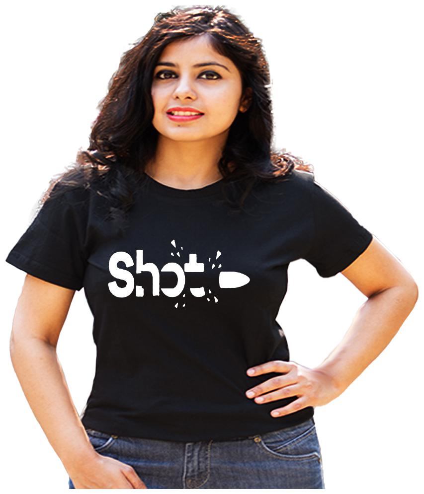 

HEYUZE Women Black Regular fit Round neck Cotton T shirt