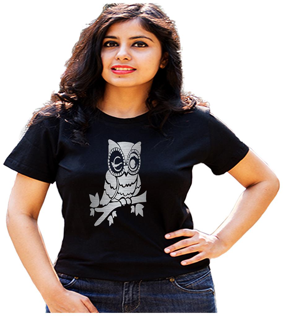 

HEYUZE Women Black Regular fit Round neck Cotton T shirt