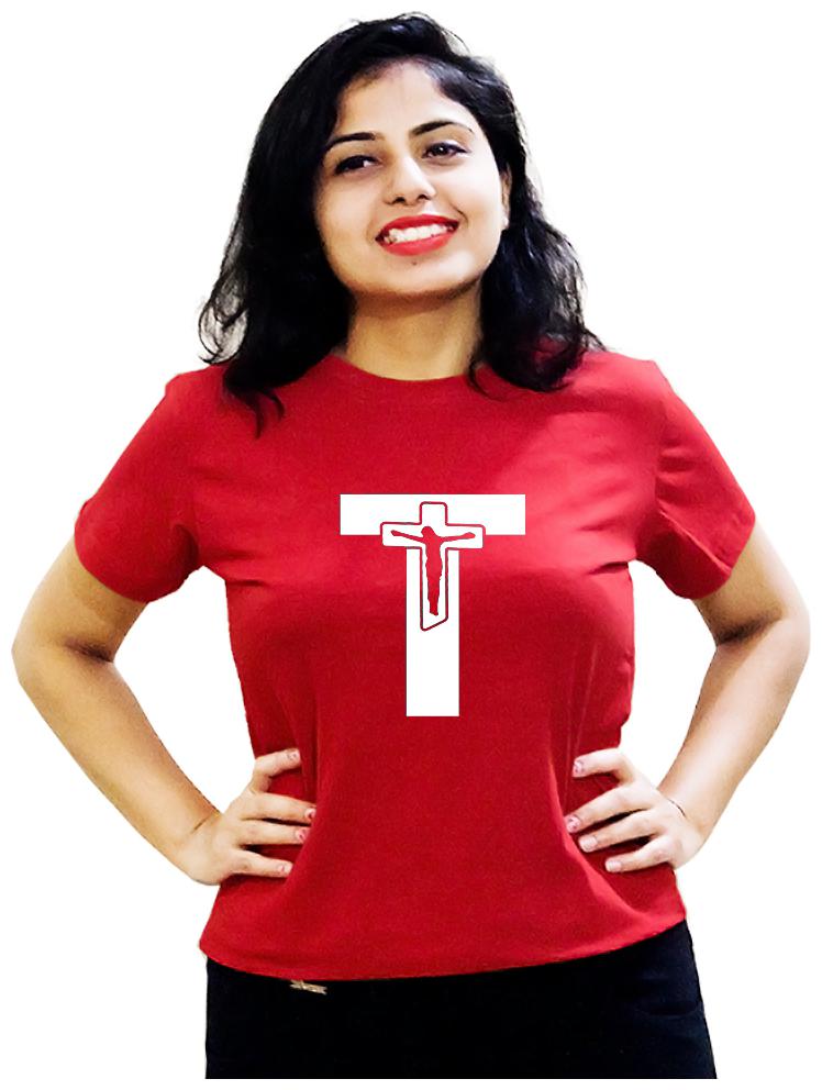 

HEYUZE Women Red Regular fit Round neck Cotton T shirt