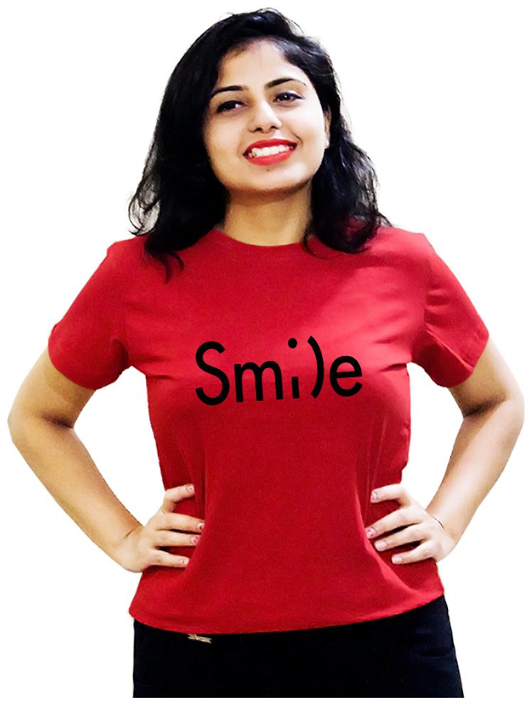 

HEYUZE Women Red Regular fit Round neck Cotton T shirt
