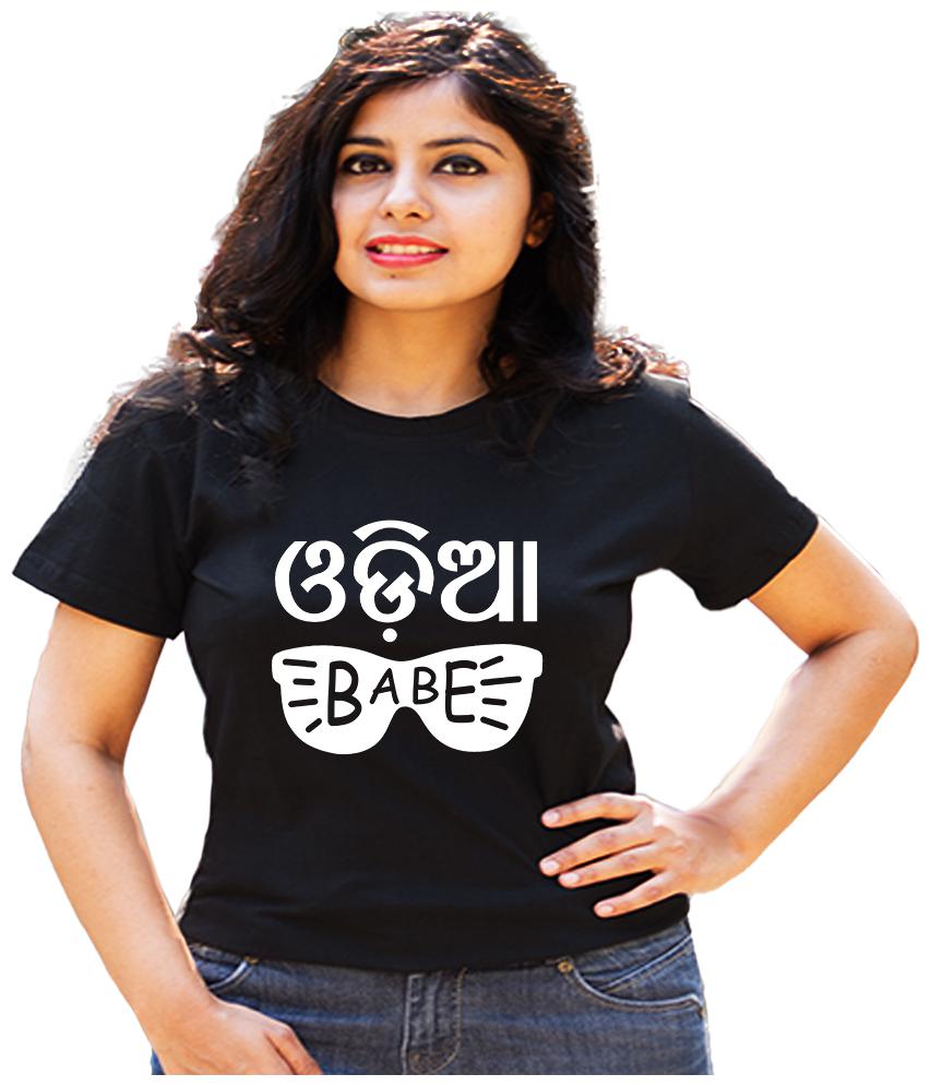 

HEYUZE Women Black Regular fit Round neck Cotton T shirt