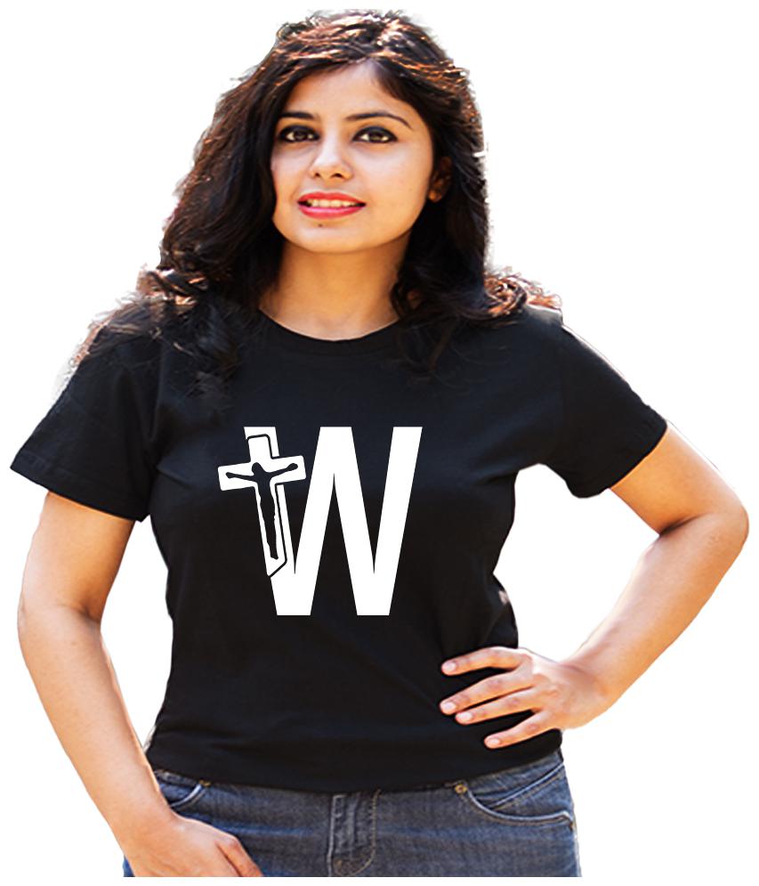 

HEYUZE Women Black Regular fit Round neck Cotton T shirt
