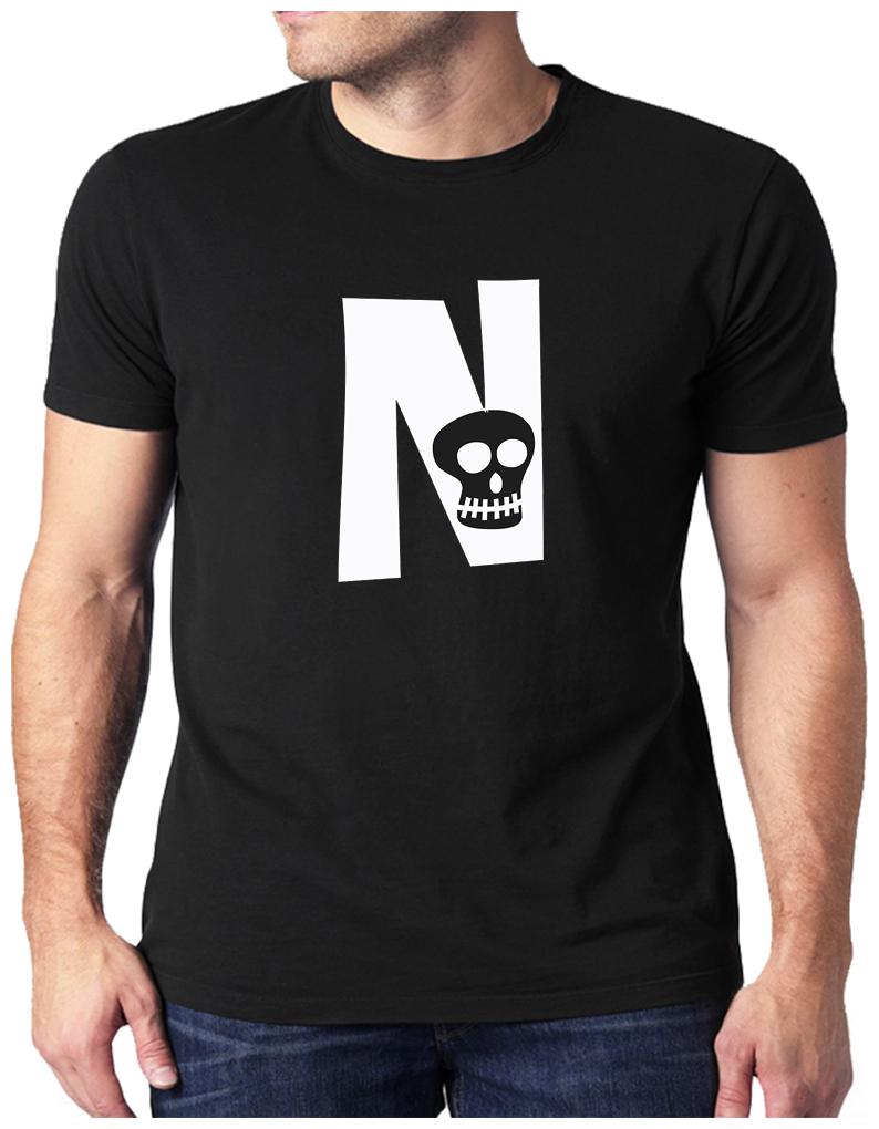 

HEYUZE Initial Letter Alphabet N Skull Printed Men T-Shirts