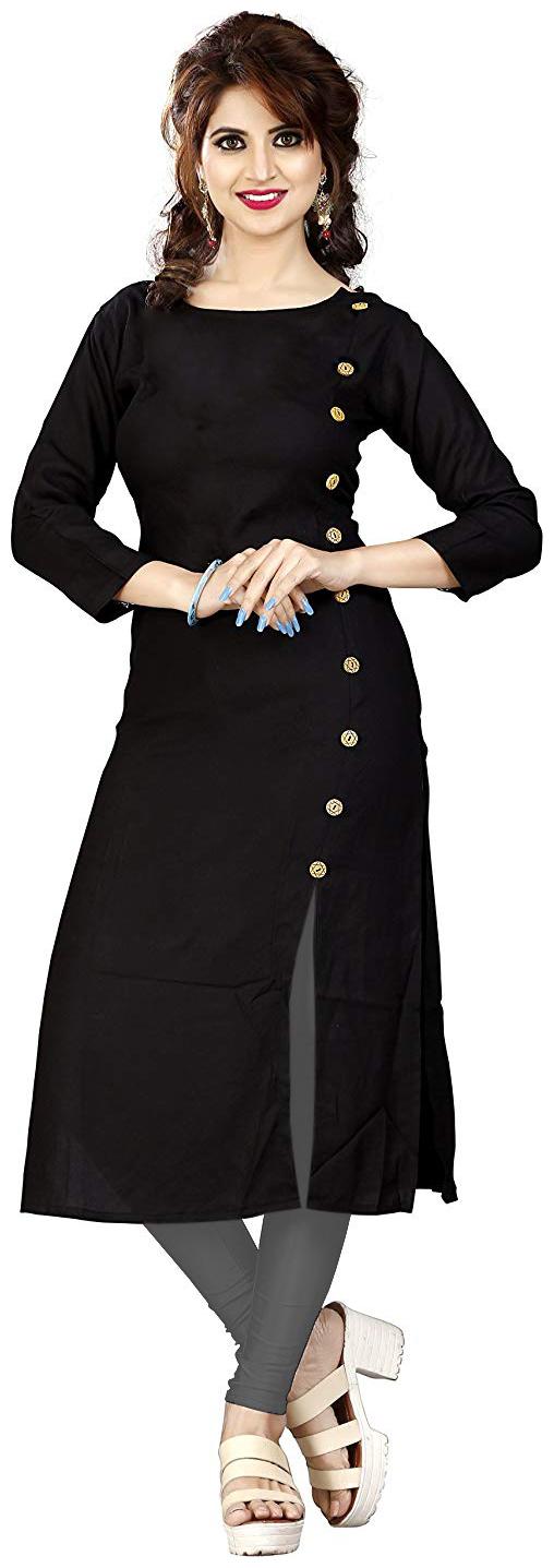 

HF Holyday Fashion Women Black Solid Straight Kurta