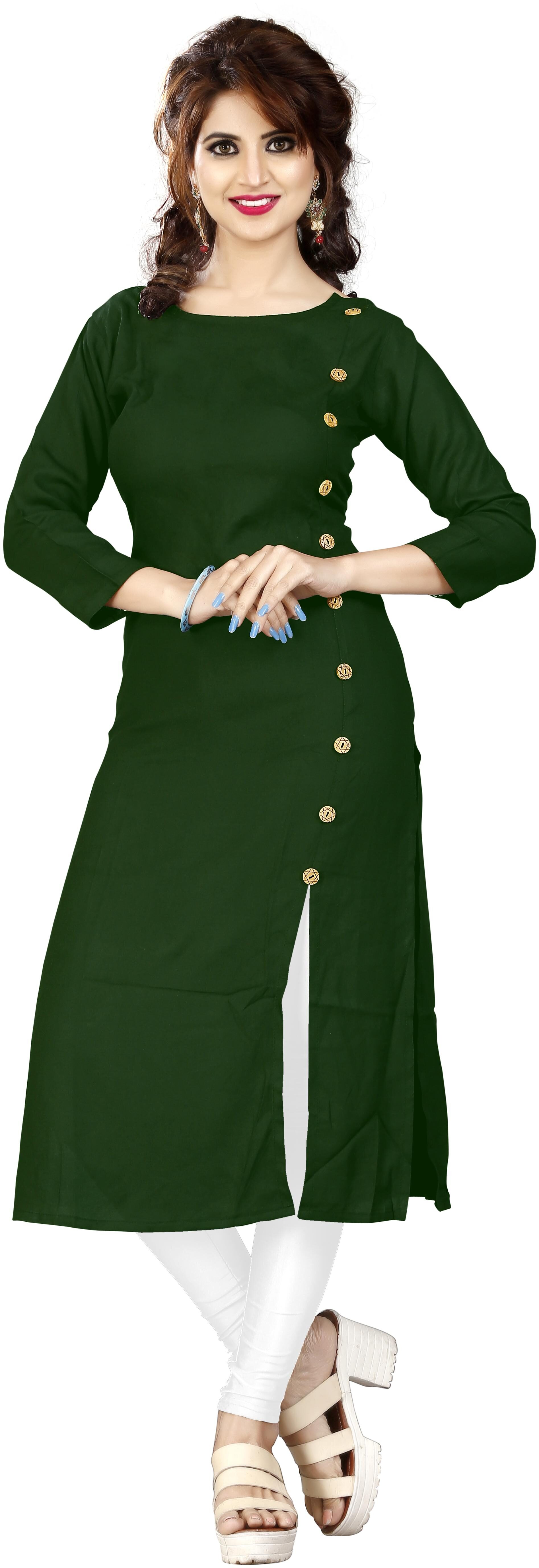 

HF HOLYDAY FASHION Rayon Solid Kurti Green