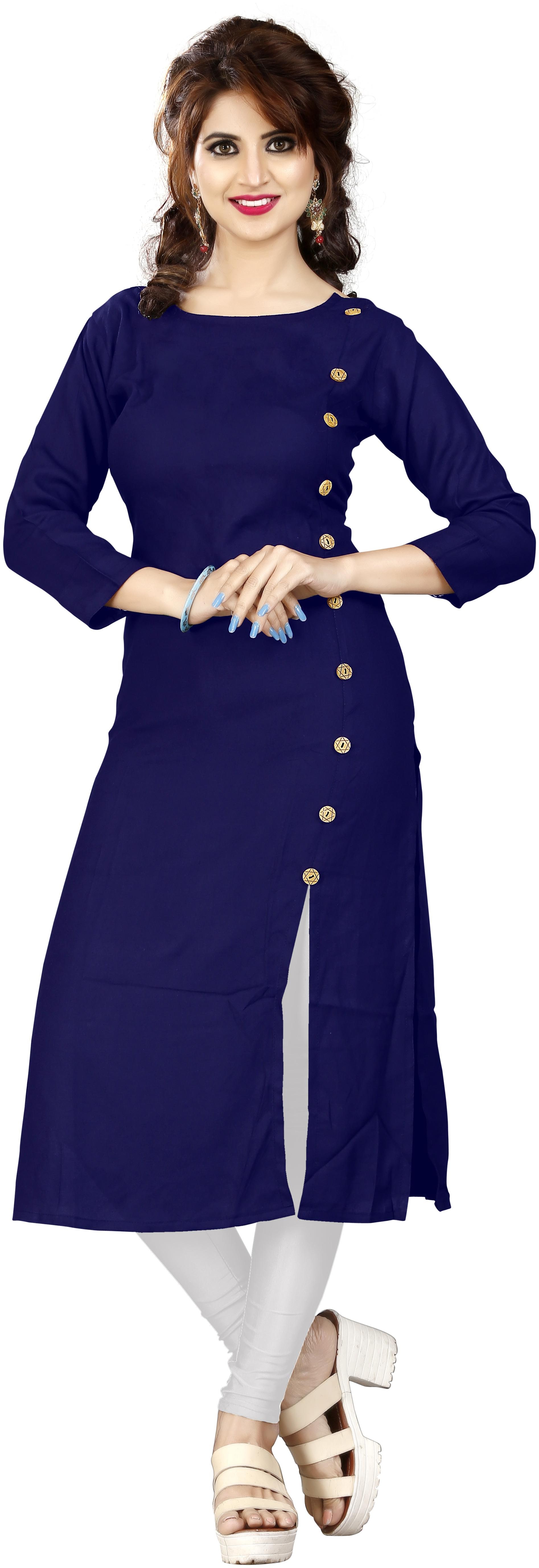 

HF Holyday Fashion Regular Fit Casual Plain Solid Straight Readymade Rayon Kurtas Kurtis For Girls or Women