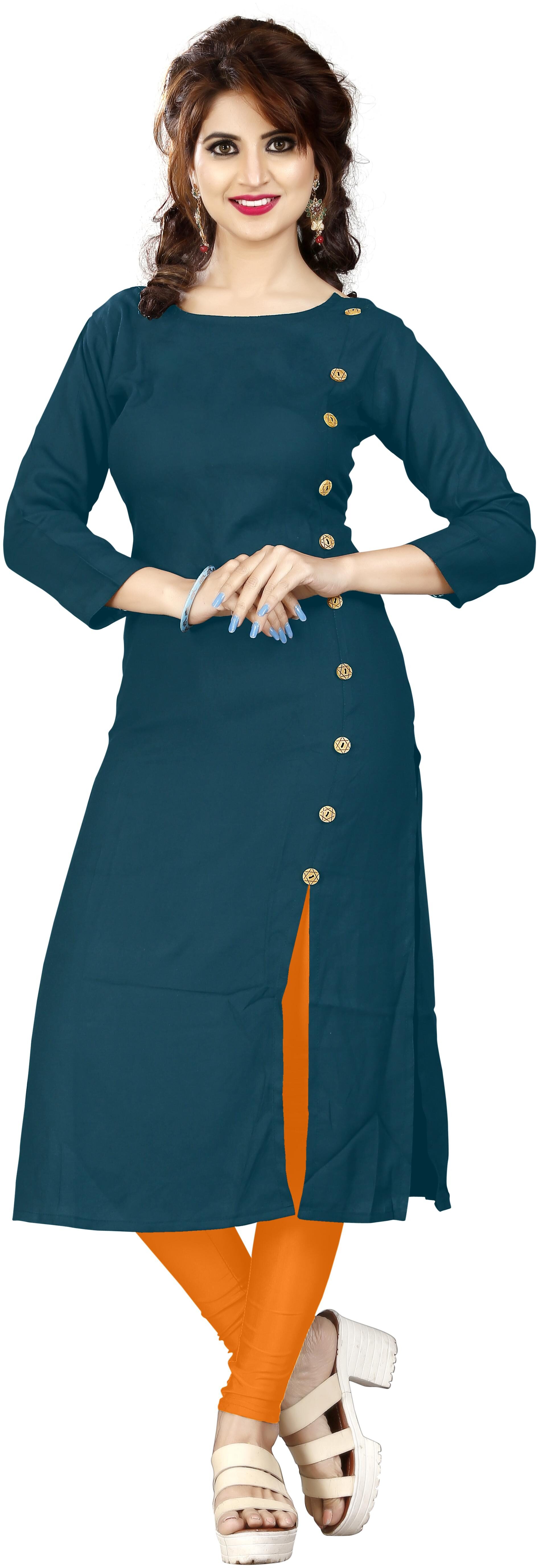

HF Holyday Fashion Regular Fit Casual Solid Straight Readymade Rayon Kurtis - Green