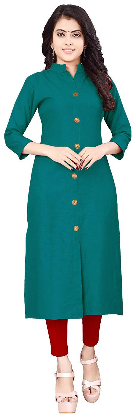 

HF Holyday Fashion Women Turquoise Solid Straight Kurti