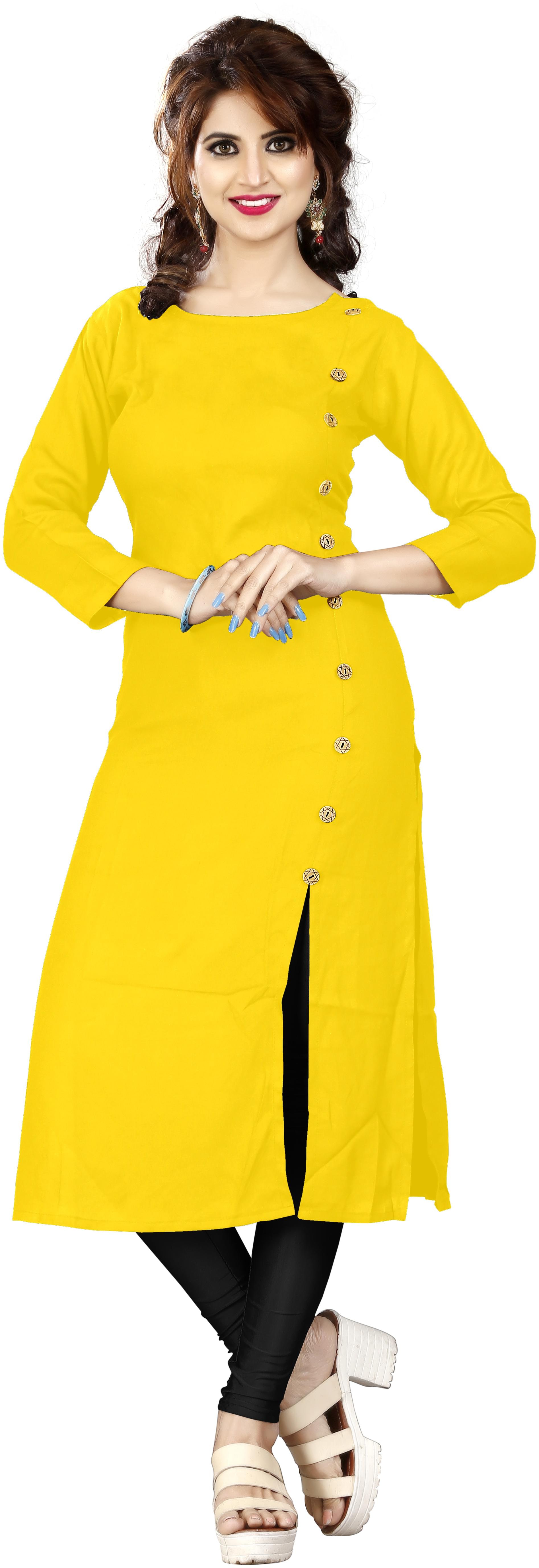 

HF Holyday Fashion Regular Fit Casual Plain Solid Straight Readymade Rayon Kurtas Kurtis For Girls or Women