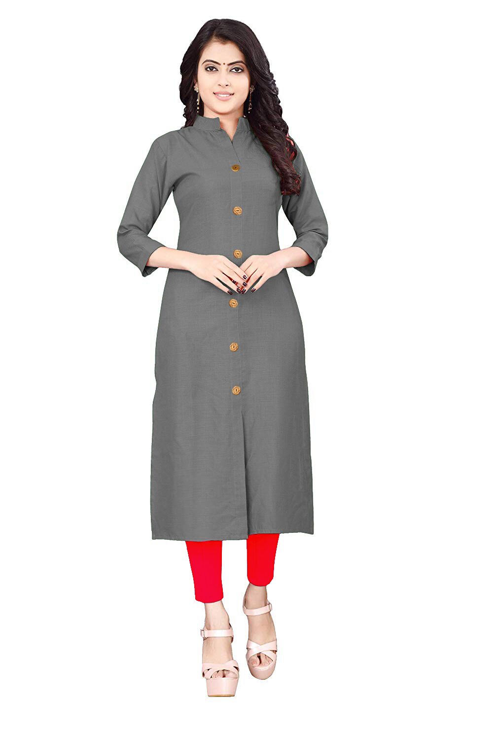 

HF Holyday Fashion Women Grey Solid Straight Kurti