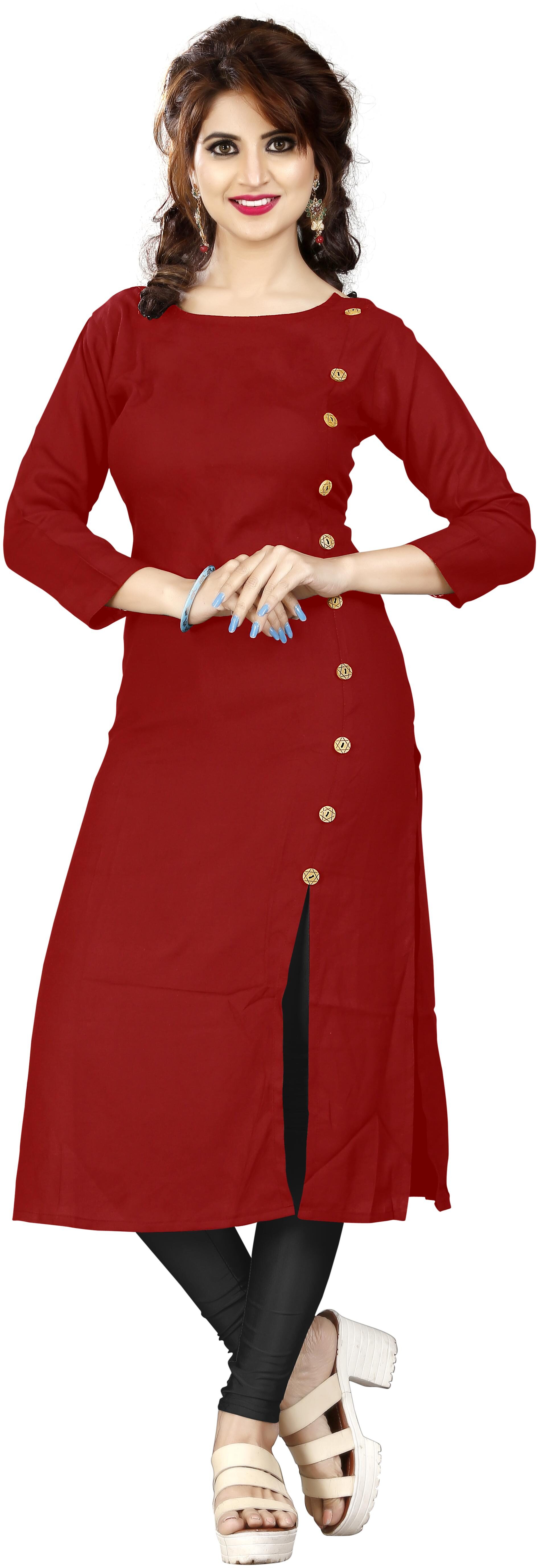 

HF HOLYDAY FASHION Rayon Solid Kurti Maroon