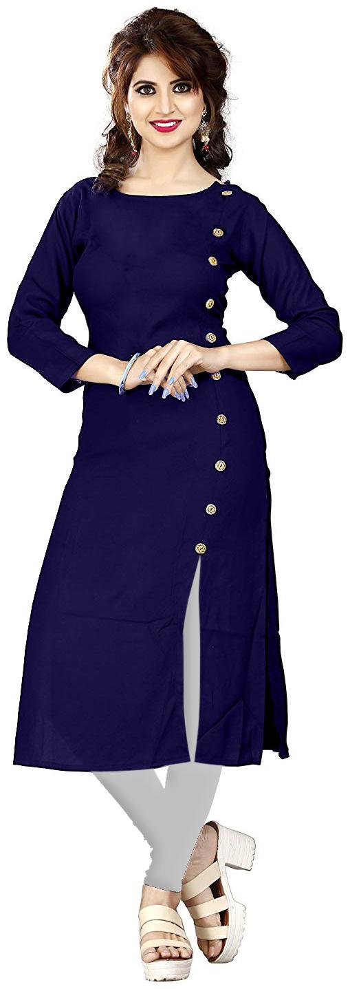 

HF Holyday Fashion Women Navy Blue Solid Straight Kurti