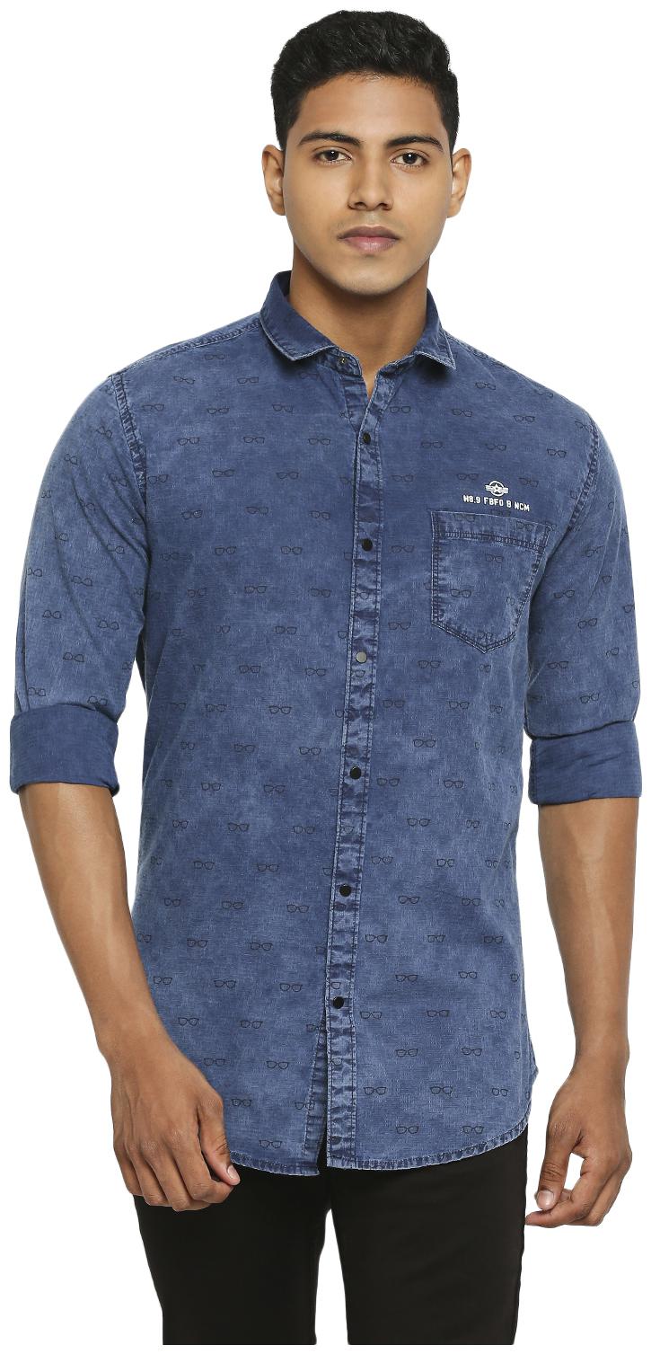 

HFN S Men Blue Solid Slim Fit Casual Shirt