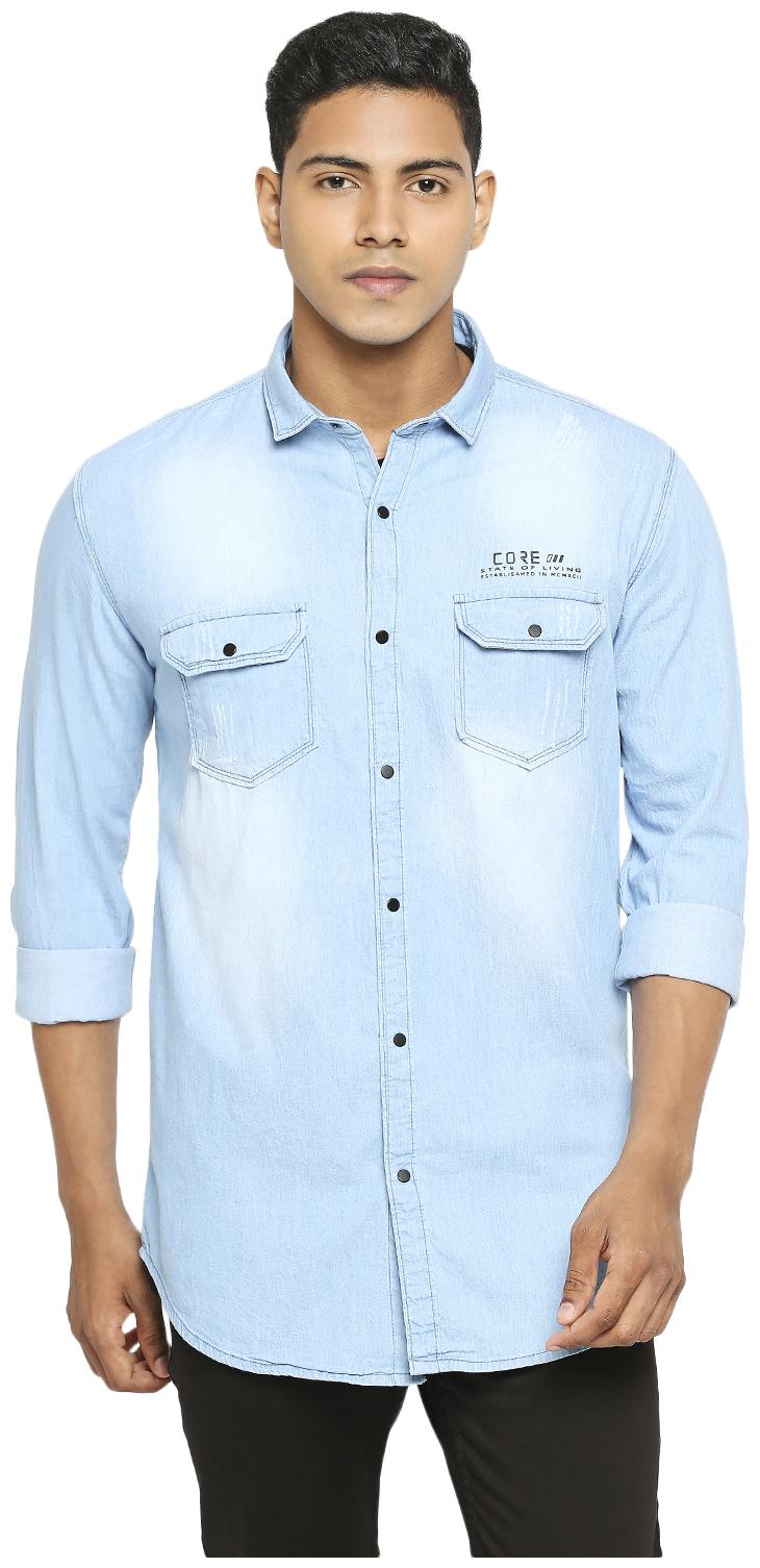 

HFN S Men Blue Solid Slim Fit Casual Shirt