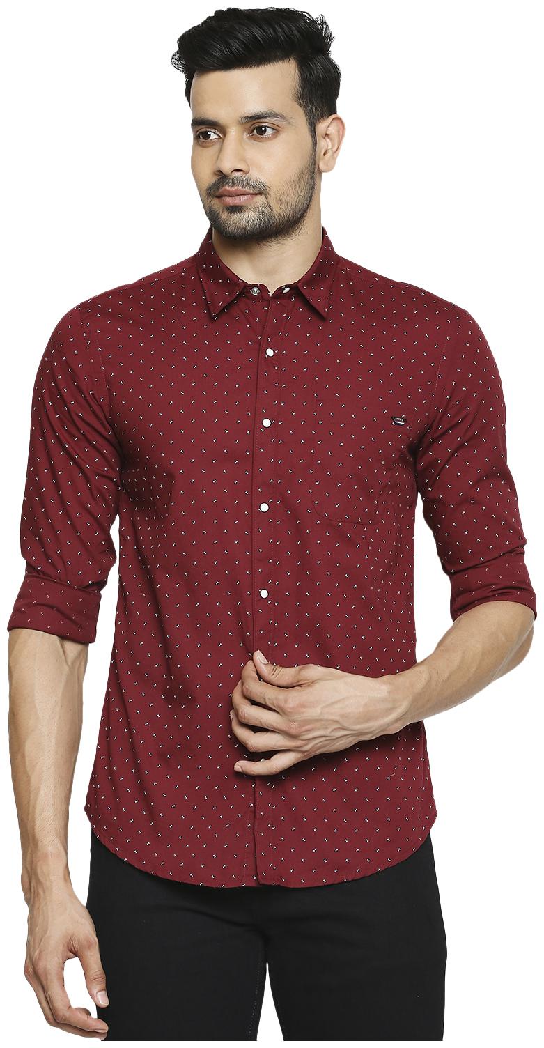 

HFN S Men Maroon Printed Slim Fit Casual Shirt