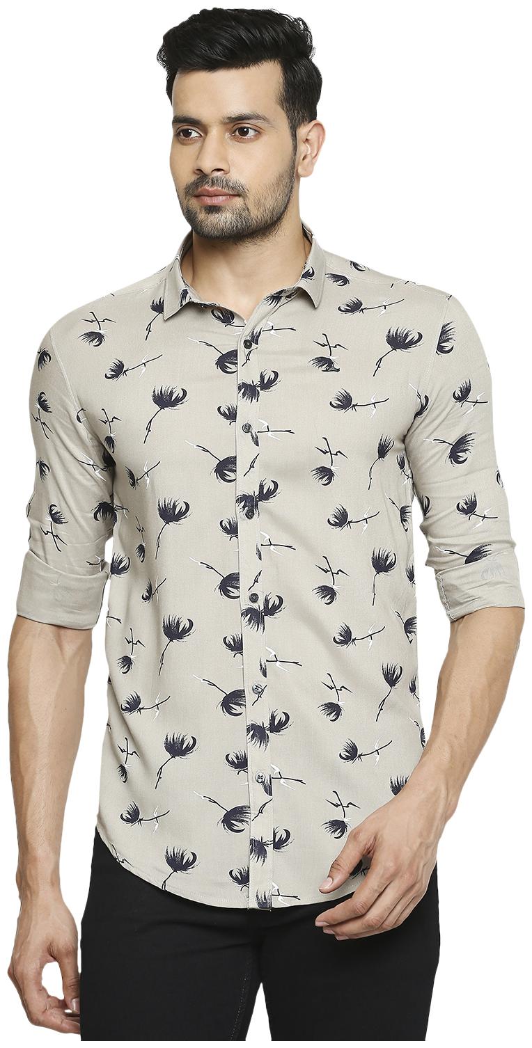 

HFN S Men Grey Printed Slim Fit Casual Shirt