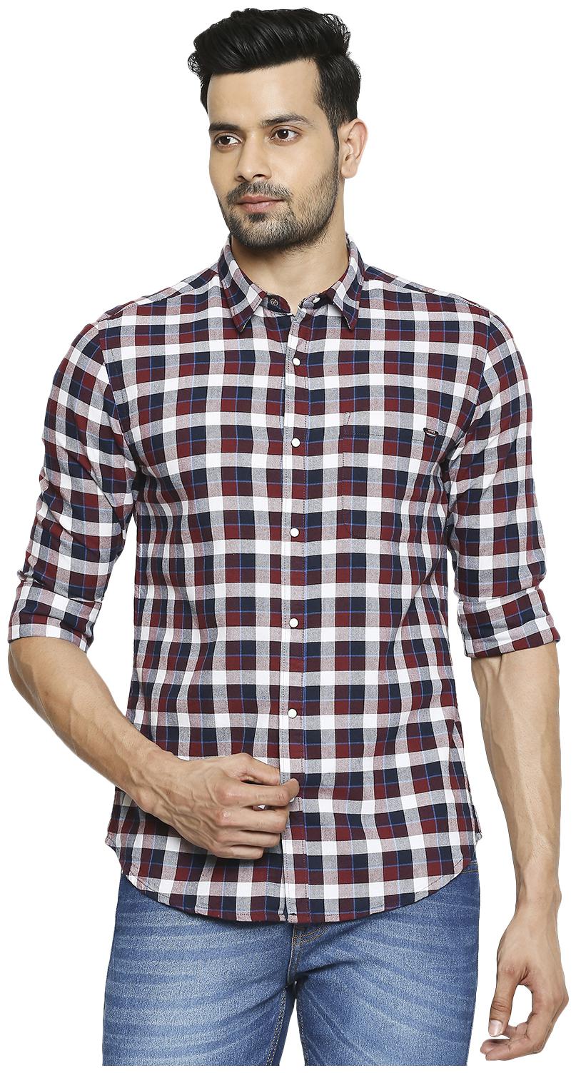 

HFN S Men Maroon Checked Slim Fit Casual Shirt